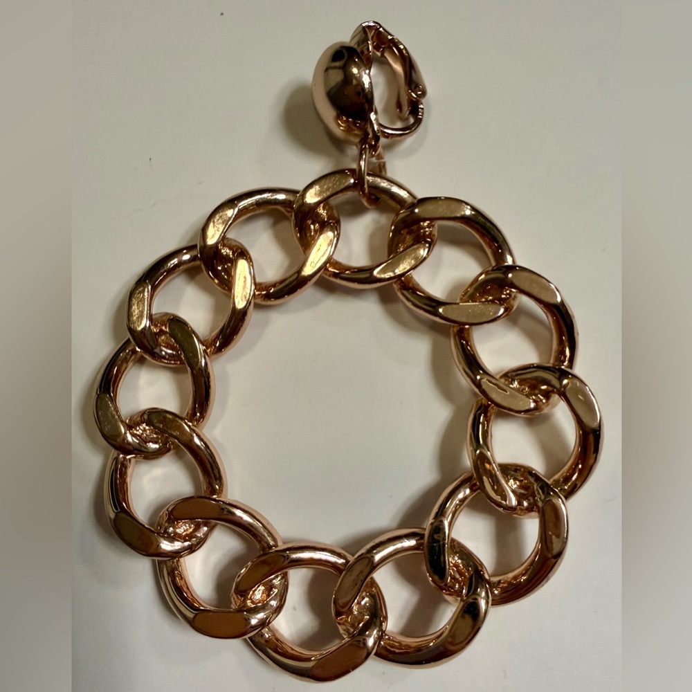 Louis Dell'Olio Rose Gold Curb Link Chain Hoop Clip-On Earrings | 2" Statement - Picture 3 of 8
